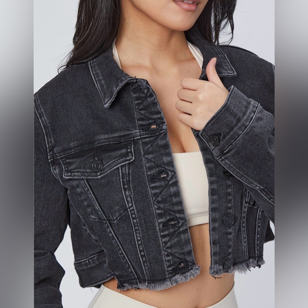BuffBunny Desire Denim Cropped Jacket - Washed Black NWT - Large - Picture 3 of 6
